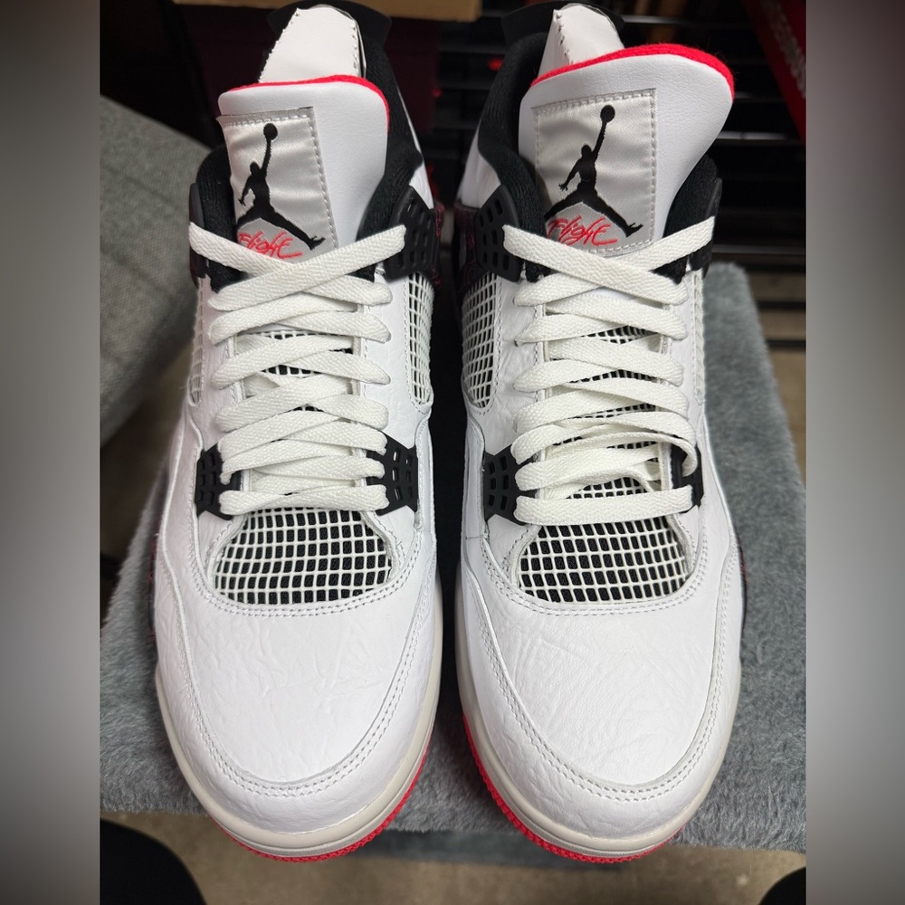 Air Jordan 4 Retro in White, Black, and Bright Crimson NWOT